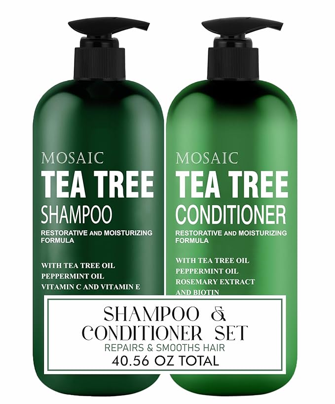Tea Tree Shampoo and Conditioner Set for Hair Growth, Thinning Hair Loss Treatments Women & Men, Thickening Products, Paraben & Sulfate Free 20.2 FL Oz Each.