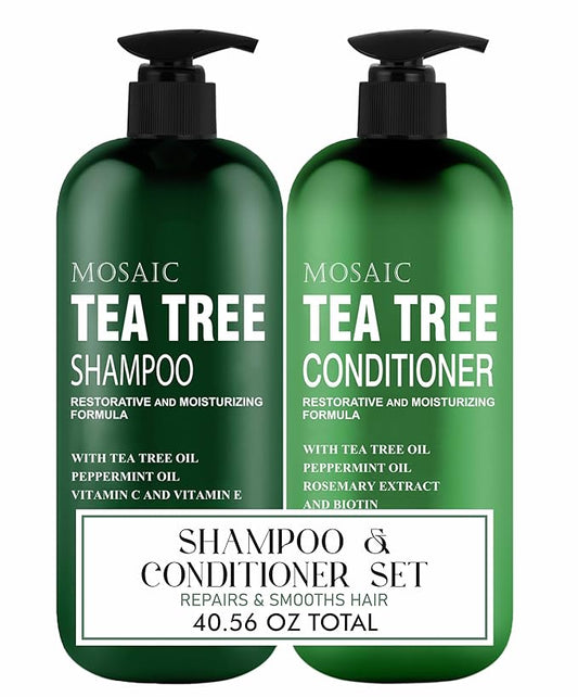 Tea Tree Shampoo and Conditioner Set for Hair Growth, Thinning Hair Loss Treatments Women & Men, Thickening Products, Paraben & Sulfate Free 20.2 FL Oz Each.
