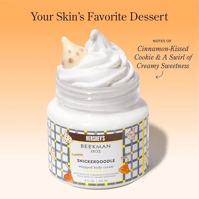 Beekman 1802 x HERSHEY'S Limited Edition KISSES Whipped Body Cream – Moisturizes & Softens Skin with Goat Milk, Mango Seed Butter & Vitamin E – 8 oz – Snickerdoodle
