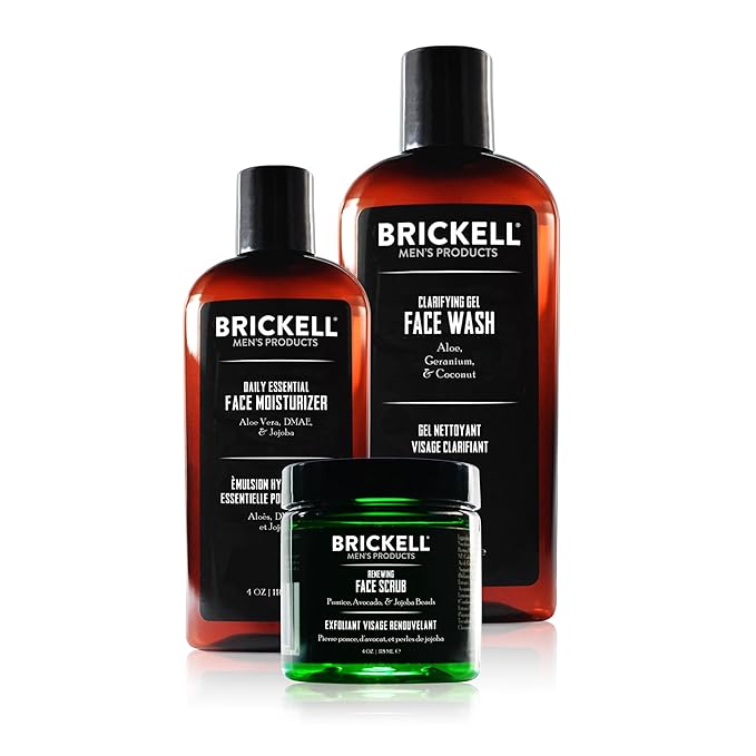 Brickell Men's Products Daily Advanced Face Care Routine I, Gel Facial Cleanser Wash, Face Scrub, Facial Moisturizer Lotion, Natural and Organic Men's Skin Care Gift Set, Scented