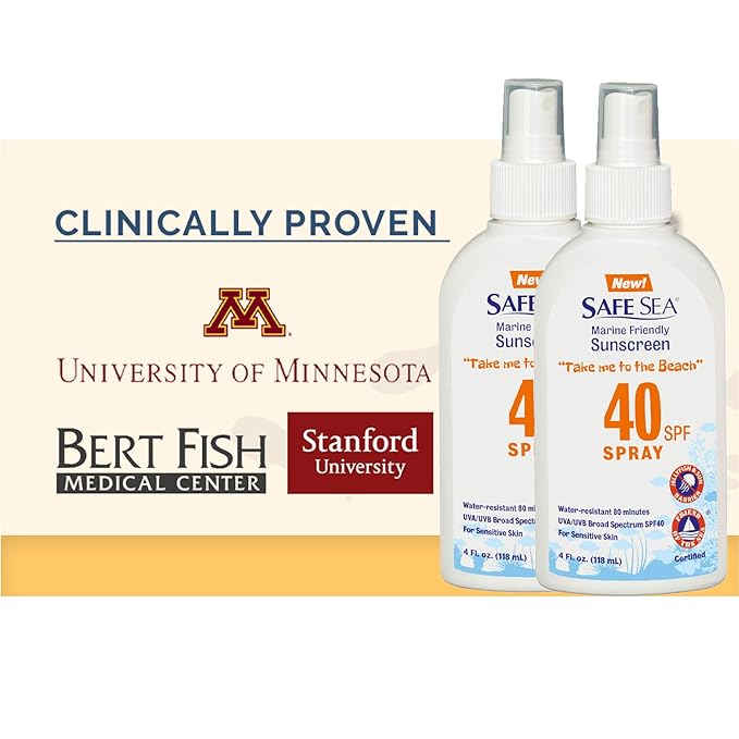 Safe Sea Sunscreen with SPF40 Spray. Eco-friendly Sunscreen. (40SPF Adults 4OZ) 3 Pack