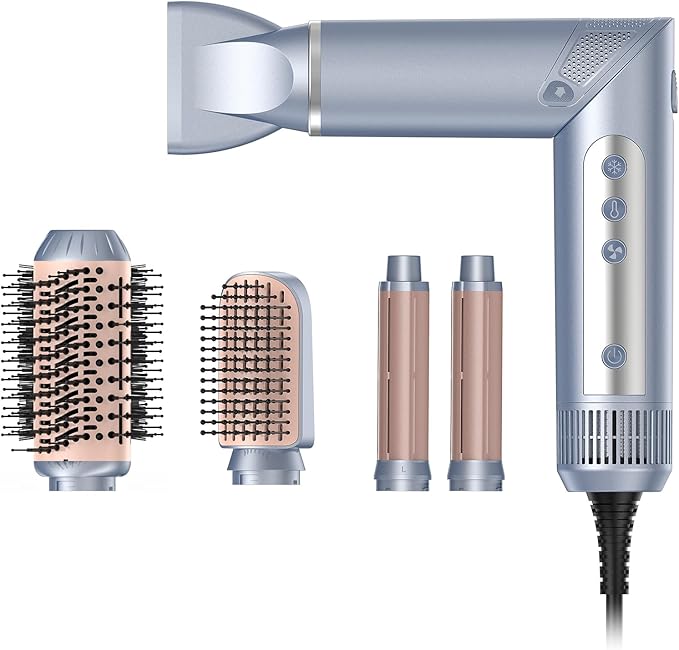 Hot Air Multi-Styler - 5 in 1 Professional Hair Wrap Styler Set with Air Curlers, Hair Dryer Brush, Straightener, Concentrator for Fast Drying Curling Straightening, Travel Case Included