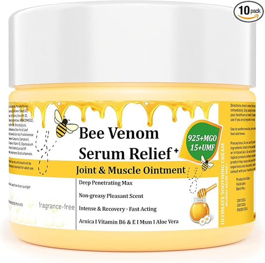 Natural Organic NZL Bee Venom Professional Serum Care, Joint & Muscle & Bone Cream Gel - for Back, Neck, Hand, Foot, Knee, Muscle, Shoulder, Hip, Nerve, Vitamin B6, Aloe Vera, Adult, Elderly