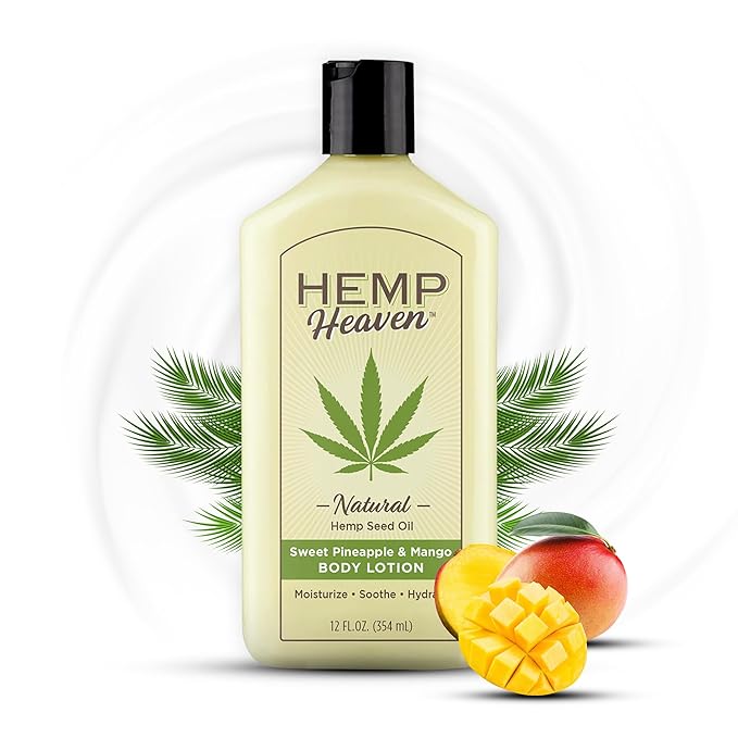 Hemp Heaven Hemp Lotion - Lotion Pineapple & Mango Scent - Natural Hemp Seed Oil, Paraben-Free, 12 oz, Made in USA, Nourishing for Men & Women, EWG Verified, Anti-Aging