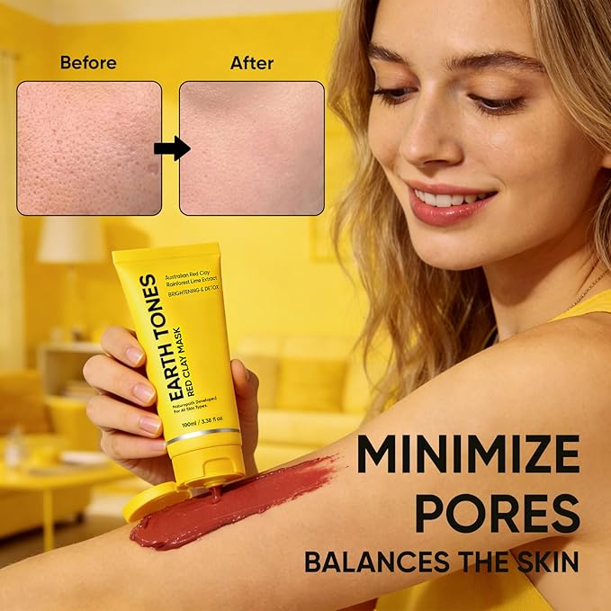 Australian Red Clay Face Mask, Earth Tones Face Mask, Brightening & Detox Mask with Desert Lime, Rainforest Limes, Shea Butter, For All Skin Types 100ml