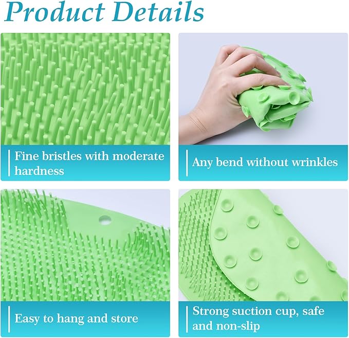 2 Pack Silicone Shower Foot Scrubber Mat, Back Washer Exfoliating Bath Wash Pad Wall Mounted, Foot Cleaner for Men and Women(Green)