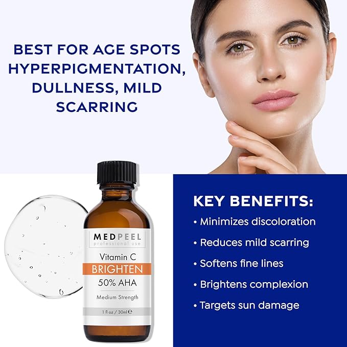 Medpeel Chemical Peel at Home Kit 50% AHA & Vitamin C Brightening Essential Peel Kit, Includes Peel, Prep, Neutralizer, Medium Strength Professional Grade Chemical Face Peel, 1oz/30ml (Kit of 3)