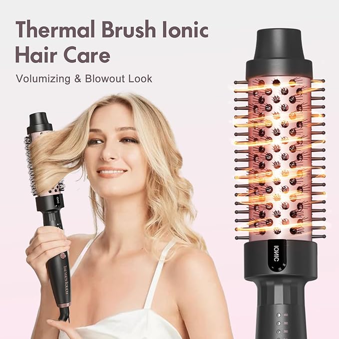 Ionic Thermal Brush, 1.5 Inch Thermal Round Brush, Heated Curling Brushes Makes Hair Smoother Get Natural Curls, 5 Temp Settings, Universal Voltage for Travel, Easy to Use, Rose Gold