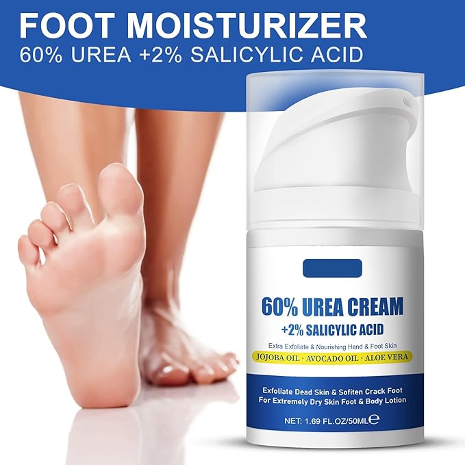 60% Urea plus 2% Salicylic Acid Foot Cream, Intense Hydration for Dry Cracked Feet Hands and Unisex Whole Body Lotion Moisturizer Hydrate & Nourish Foot Care for Softens Skin Exfoliates Dead Skin