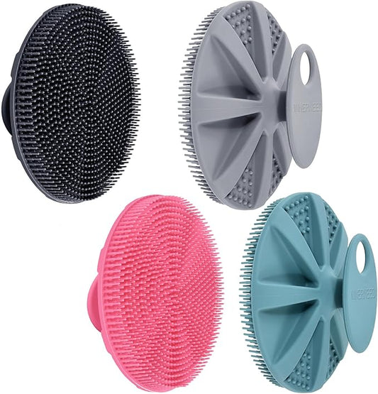 INNERNEED Food-Grade Soft Silicone Body Scrubber Shower Brush Handheld Cleansing Skin Brush, Gentle Exfoliating and Lather Well (Pack of 4)