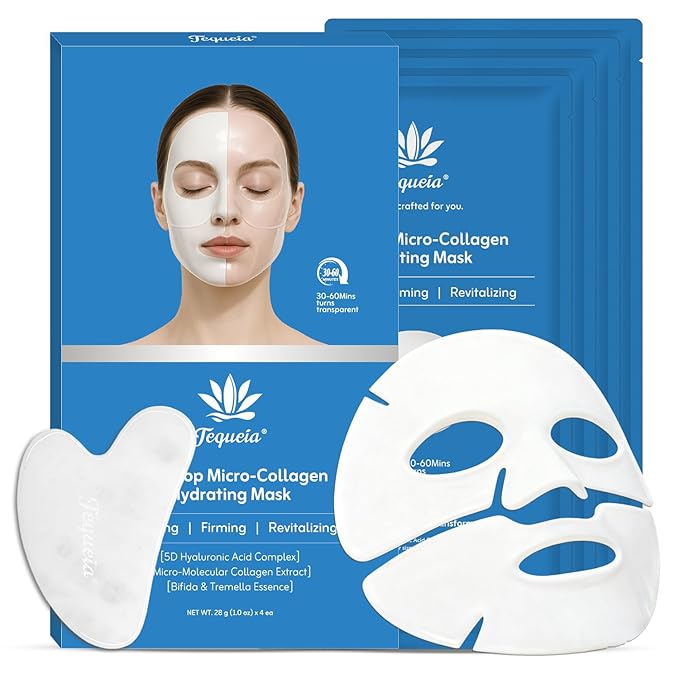 Dewdrop Micro-collagen Hydrating Face Mask by TEQUElA - Two-Piece Transparent Sheet Mask Turns Clear in 30-60 Minutes with 5D Hyaluronic & Tremella Essence for Deep Hydration & Glow