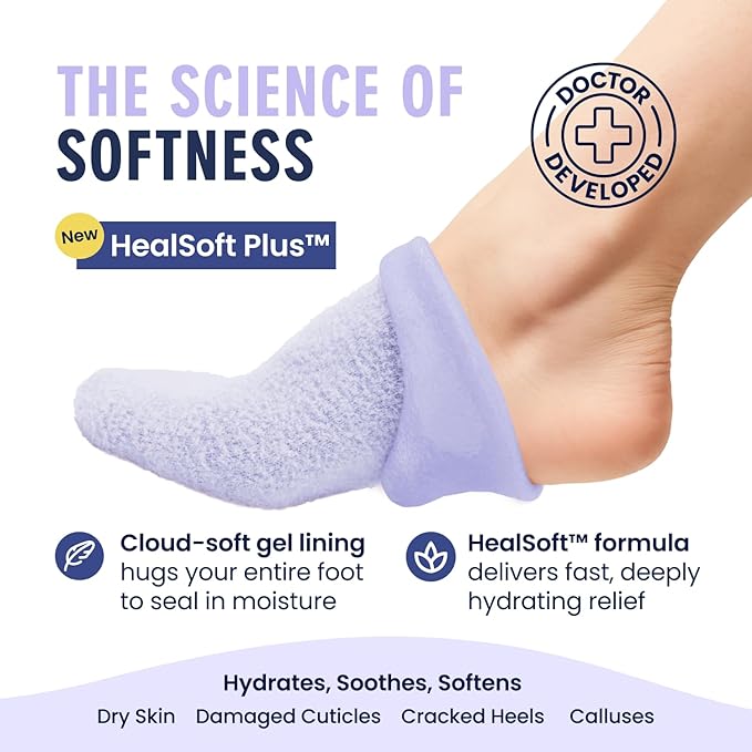 Dr. Frederick’s Original Moisturizing Gel Socks for Men & Women – Dry Feet & Cracked Heel Treatment – Full Foot Gel Lining with Mango Butter, Shea Butter, Jojoba & Coconut Oil (Lilac Leisure)
