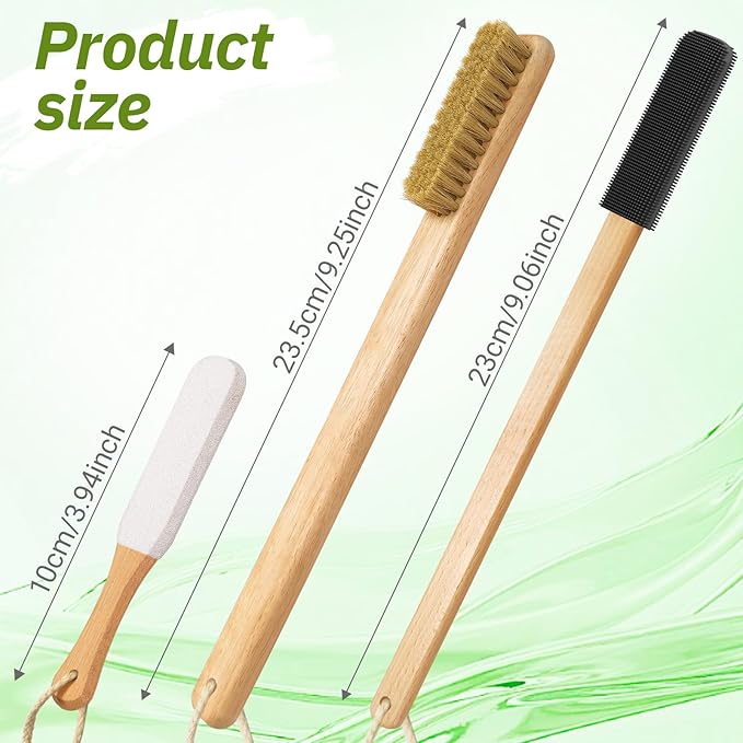 Long Handle Toe Gap Cleaning Brush+Body Shower Brush+Foot Grinder, Silicone Foot Scrubber for Shower, Feet Cleaner Scrub Foot Care for Seniors,Elderly, Men and Women,Black