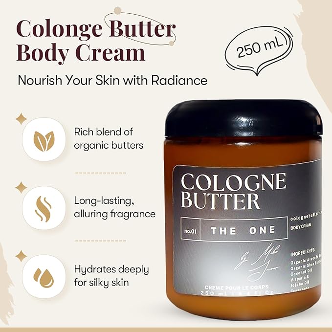 8.4 Fl. oz THE ONE | Nourishing Scented Body Butter for Men & Women | Hydrating & Long-Lasting Fragrance with Vetiver, Cedarwood, Black Truffle & Warm Florals | Amber Glass Jar