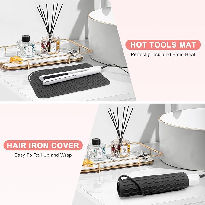 Plus Size Silicone Heat Resistant Mat, Portable Travel Hot Tools Pad Cover for Curling Iron, Flat Iron, Hair Straightener and Other Hair Styling Tools(12.0" x 9.0")