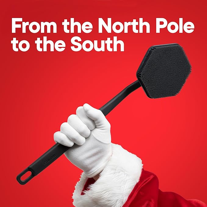 TOOLETRIES Silicone Back Scrubber with Hook - Exfoliating Shower Brush, Back Washer for Men, Durable Back Brush with Long Handle - Long Lasting Bath & Shower Accessories - Charcoal