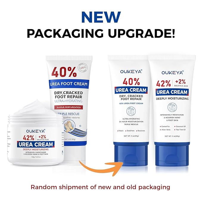 OUKEYA Urea Cream 40 Percent Tube 3 Oz, Foot & Hand Cream for Dry Cracked, 42 per Urea Lotion for Feet Maximum Strength, 85g, 2 Pack