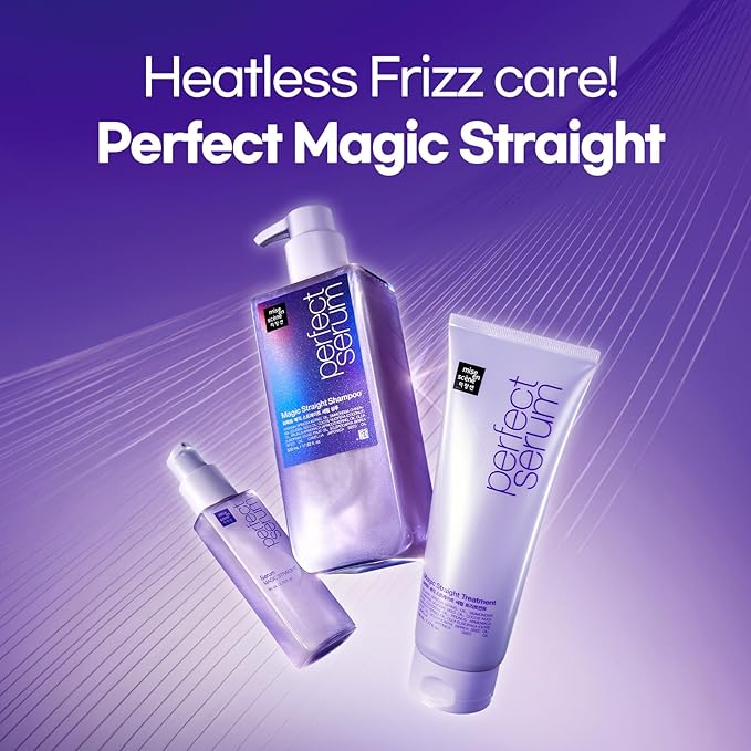 Mise En Scene Perfect Serum Magic Straight Set - Magic Straight Serum 2.71 Fl Oz with Treatment 7.77 Fl Oz -Hair Taming Oil for Frizzy | Heat Protectant |Straightening Fixing | Humidity Hair Products