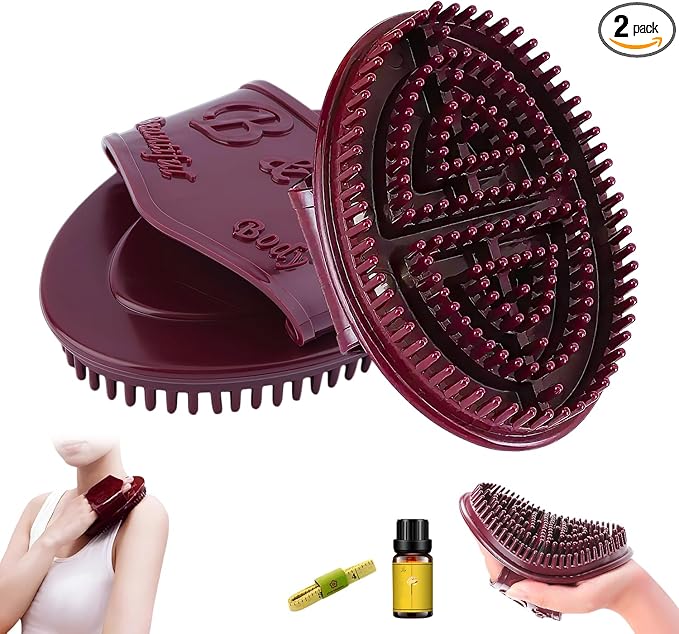 2Pcs Meridian Massage Brush, Handheld Massage Brush for Belly, Beauty Professional Full Body Relaxation Massager Brushs Tools, Full Body SPA Meridian Pressure Brushes with Essential Oils (Brown)