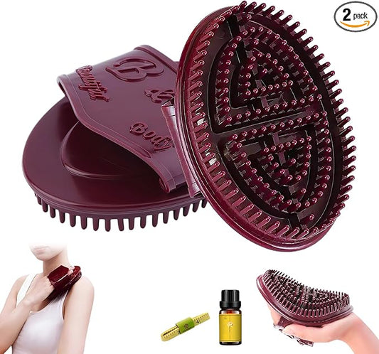 2Pcs Meridian Massage Brush, Handheld Massage Brush for Belly, Beauty Professional Full Body Relaxation Massager Brushs Tools, Full Body SPA Meridian Pressure Brushes with Essential Oils (Brown)