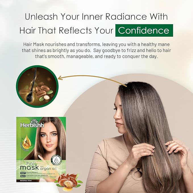 Herbishh Argan Hair Mask-Deep Conditioning & Hydration For Healthier Looking Hair-25gm for very Dry, Weak, Stressed Out Hair, No Sulphates, No Parabens