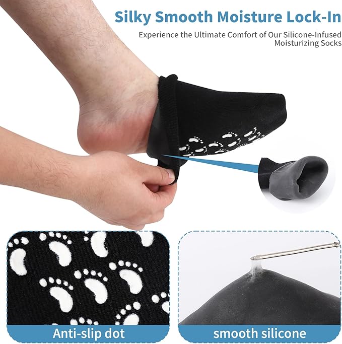 Large Silicone Moisturizing Socks for Men - 1 Pair Soft Foot Care Socks - 11“ Large Size Feet Moisturizing Socks for Dry Cracked Feet (Size L)