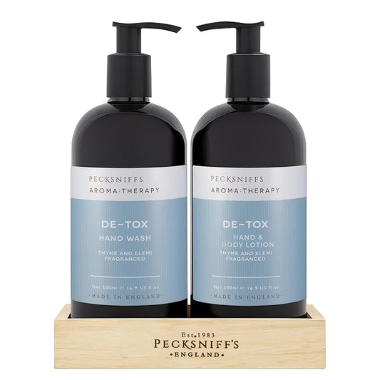 Pecksniffs Moisturizing Hand Wash and Hand & Body Lotion Caddy Set - Aroma:Therapy De-Tox, 500 ml/16.9 fl oz
