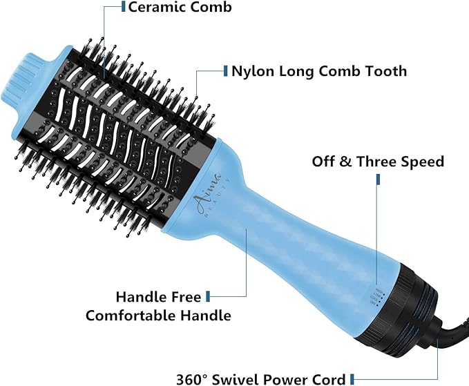 Hot Air Brush, Aima Beauty Salon One-Step Hair Dryer and Volumizer, 4-in-1 Upgrade Hair Dryer Brush, Blue
