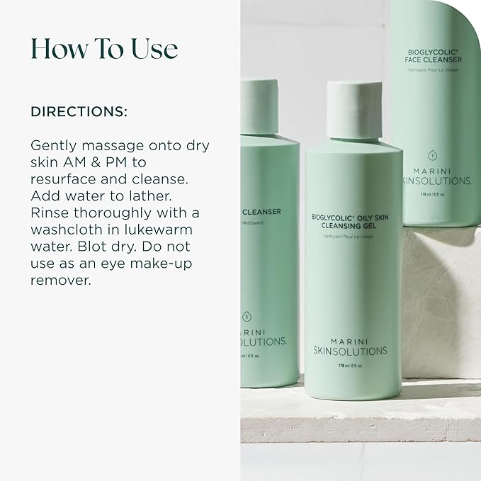 Bioglycolic Oily Skin Cleansing Gel - Glycolic Acid Face Cleanser for Extremely Oily/Problem-Prone Skin - Cruelty Free - Made in the USA - 6 fl oz