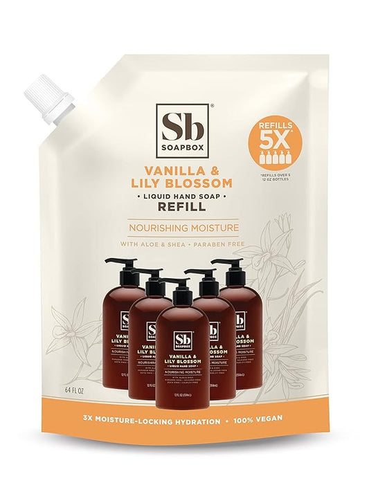 Soapbox Liquid Hand Soap Refill, Vanilla & Lily Blossom, Gentle & Moisturizing Hand Wash for Kitchen and Bathroom, Vegan & Cruelty Free, 64oz Half Gallon Refill (Pack of 1)