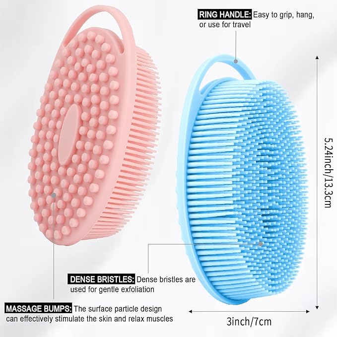 Soft Silicone Body Scrubber, 2 PCS Exfoliating Silicone Loofah, Body Scrubber Shower Brush Exfoliating and Massage 2 in 1, Bath Shower Brush for Cleaning Sensitive Skin Kids Women Men, Lather Well