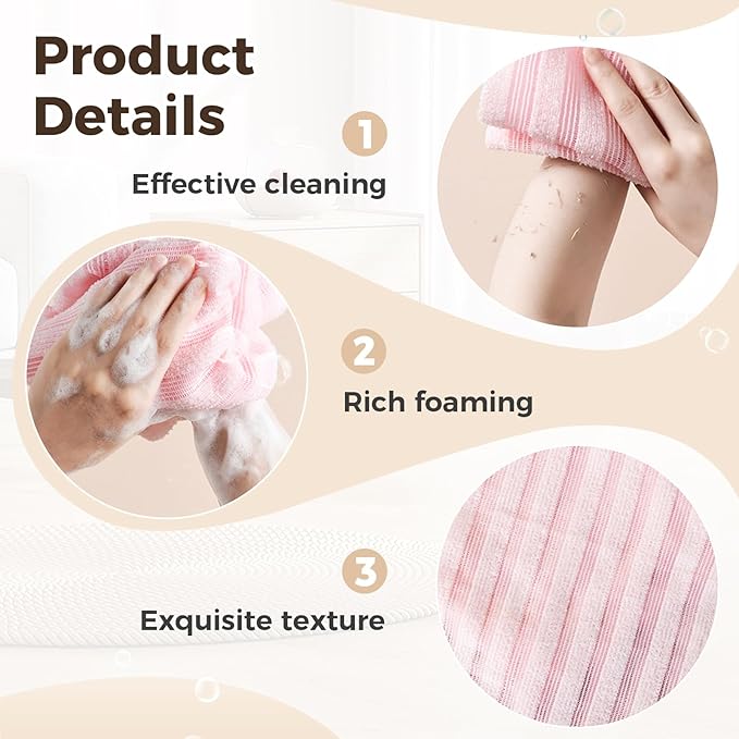 Exfoliating Shower Towel, 2026 New Scrub Wash Back Bath Cloth for Body & Face, Reusable Exfoliating Back Scrubber for Women Men, Quick-Drying Durable Bath Cloth for Smooth Skin (2PCS-D)