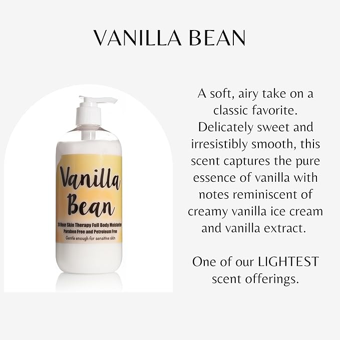 The Lotion Company 24 Hour Skin Therapy Lotion, Full Body Moisturizer, Paraben Free, Made in USA, Vanilla Bean Fragrance, w/ Aloe Vera, 16 Ounces
