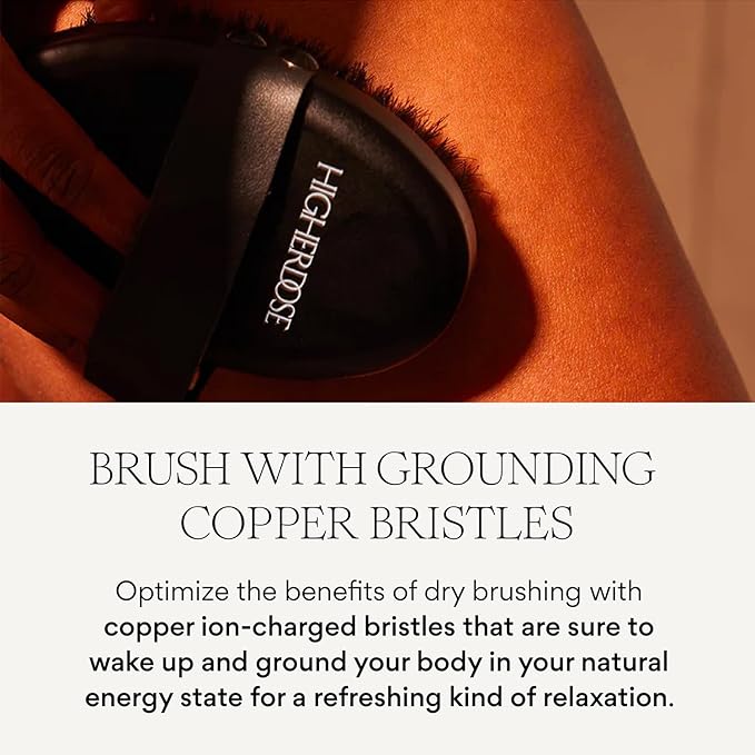 HigherDOSE Copper Dry Brushing Body Brush - Ion-Charged Dry Brush & Lymphatic Drainage Massager to Promote Circulation and Exfoliate for Glowing Skin - Everyday Antimicrobial Body Scrubber