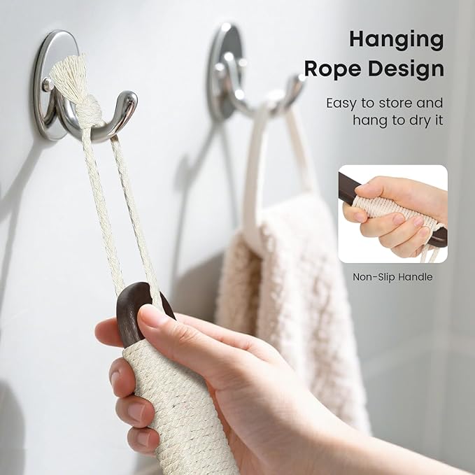 Bamboo Back Scrubber with Curved Long Handle, 17.3 Inches Exfoliating Shower Brush with Extra Stiff Bristles for Men and Women, Back Washer Body Exfoliator for Bath or Dry Brushing