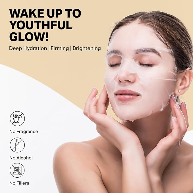 L'HIRONDELLE Collagen Face Mask, Bio Collagen face Mask, Deep Hydrating Sheet Mask Collagen and Probiotics, Overnight Mask for Women & Men Facial Skincare for Elasticity and Pore Minimizing 4 Pack