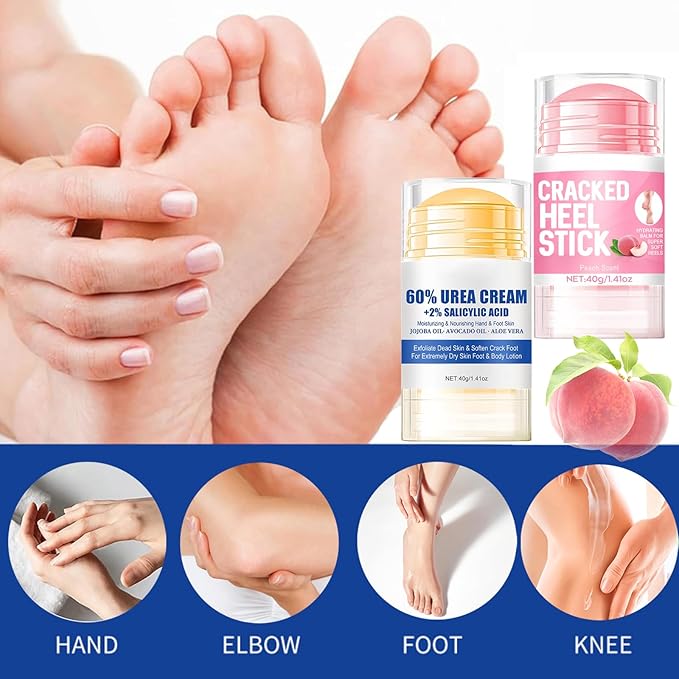 2Pcs Crack Feet Prevention Stick, Hydrating Heel Balm for Dry Cracked Feet,Moisturizing Foot Care Cream, Foot Balm Stick Intensive Repair Feets,Hands,Heels,Elbow and Knees and Softening Dry Skin