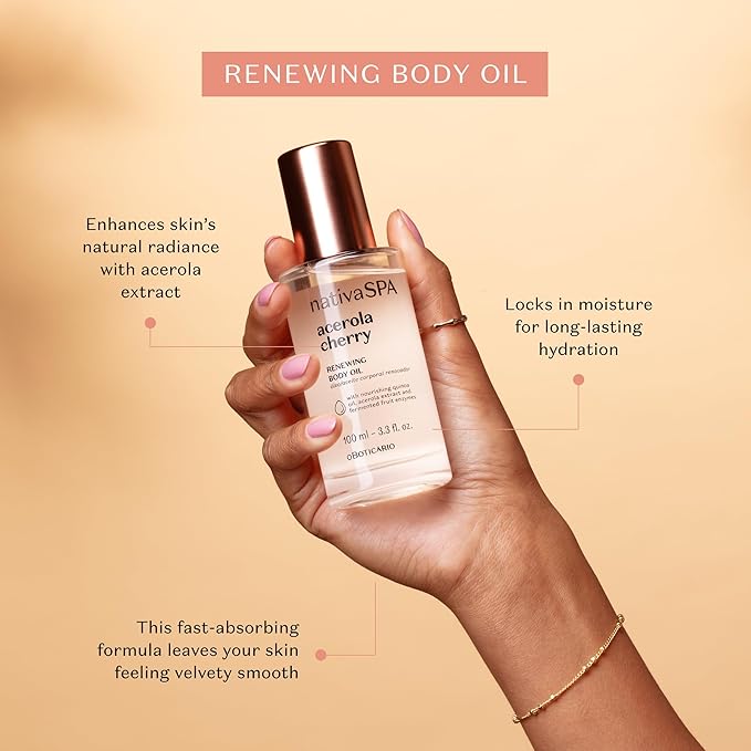 Nativa SPA by O Boticario Acerola Cherry Renewing Body Oil, Luminous Glow & Deep Hydration, 3.38 Ounce (100ml)