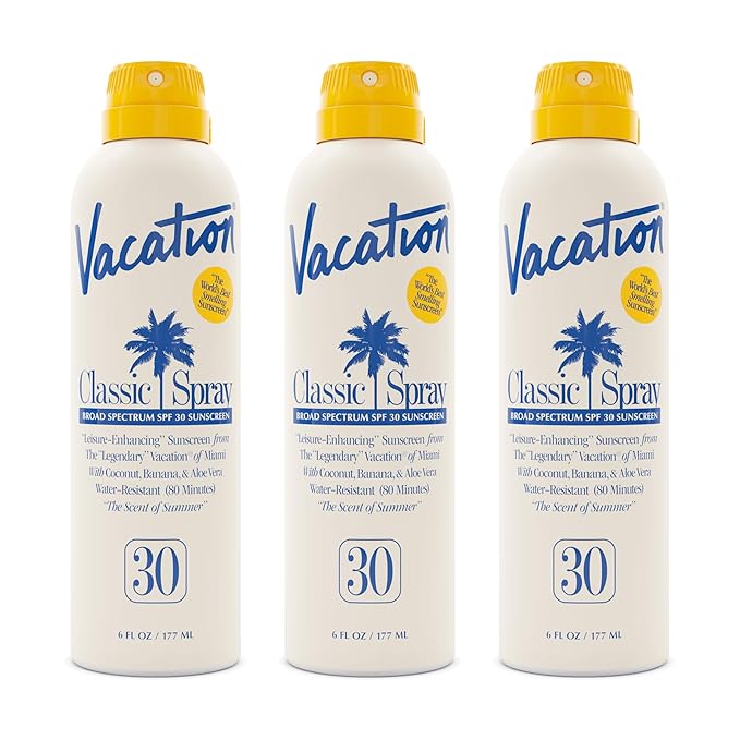 Vacation Classic Sunscreen Spray SPF 30, Water-Resistant, Lightweight, Transparent on All Skin Tones, Dermatologist-Tested, Vegan, 6 Fl. Oz. (Value Pack of 3)