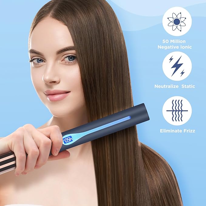 IG INGLAM Titanium Flat Iron Hair Straightener, 1 Inch Curling Iron, Infrared Negative Ionic Hair Straightener 11 Adjust Temp 250°F-450°F, Shiny Hair Dual Voltage 110-240V, Gift, Prussian Blue