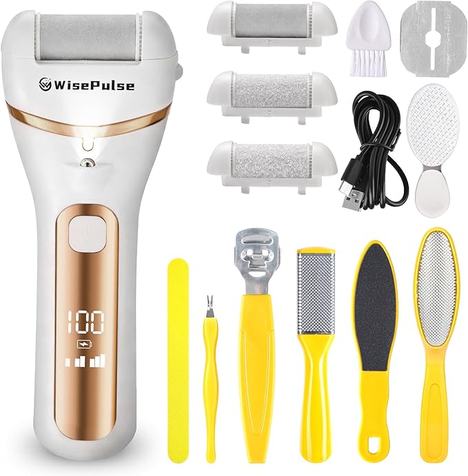 Electric Foot Callus Remover, Rechargeable Electric Callus Remover for Feet with 3 Speed, 9 in 1 Pedicure Kit with Nano-Glass, Waterproof Professional Foot File for Dead, Hard, Cracked Skin(Yellow)