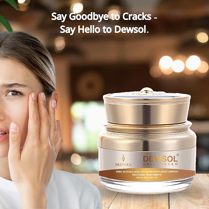 Dewsol Urea Cream for Feet, Heels, Elbows & Hands With Glycolic Acid & Moisturizing Esters, Daily Use Cream for Smooth Feeling Skin - Men & Women, 1.69 fl oz