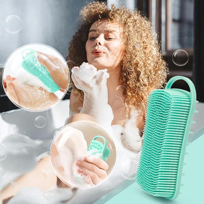 Silicone Body Scrubber, 2 in 1 Soft Silicone Loofah 2 Pack Exfoliating Body Scrubber Loofah for Women Men, Body Scrubber Shower Bath Shampoo Brush with Loop for Sensitive Skin Lather Well,Black &Green