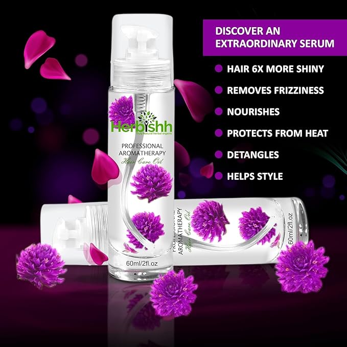 Herbishh Essential Flower Hair Oil - Organic Formula for Dry, Damaged Hair - Premium Natural Quality with 24hr Lasting Fragrance