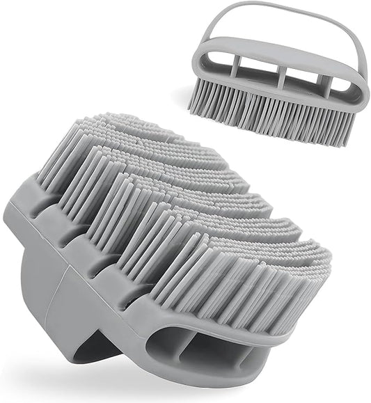 Silicone Body Scrubber with Handle - Exfoliating Shower Brush for Men & Women, Travel-Friendly & Quick-Dry, Soft Silicone Loofah Alternative for All Skin Types (Gray)