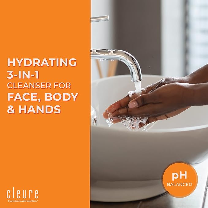 Cleure Face and Body Cleanser - Hypoallergenic, Fragrance-Free Body Wash for Sensitive Skin & Eczema - Paraben & Sulfate Free, PH Balanced Body Soap (12 oz, Pack of 1)