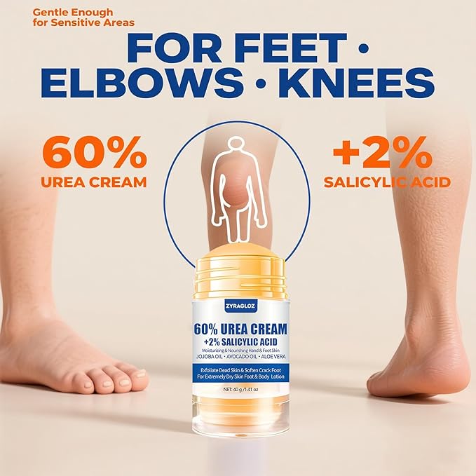 Urea Cream Stick 60% plus 2% Salicylic Acid, 2PCS Maximum Strength Urea Cream for Feet, Foot Lotion Stick for Cracked Heels, Dry Hands & Rough Knees, Callus Remover & Skin Softener, Soften Dead Skin