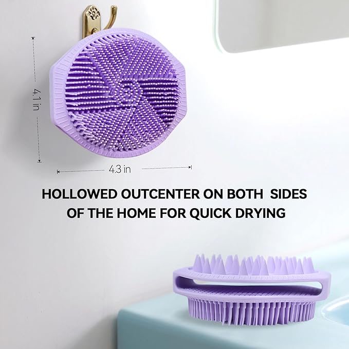 Dual-Sided Silicone Body Scrubber as Stocking Stuffers, Silicone Loofah for Shower Exfoliating Body Brush Scrubber for Men and Women for All Skin, Scalp Massager Lather Well＆Easy to Clean (Purple)