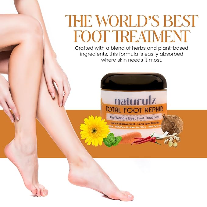 Naturulz Total Foot Repair 4oz – Intensive Moisture Foot Cream for Extremely Dry, Rough Skin & Cracked Heels and Feet- Moisture Barrier Repair for Knees, Elbows & Hands Formulated for Sensative Skin
