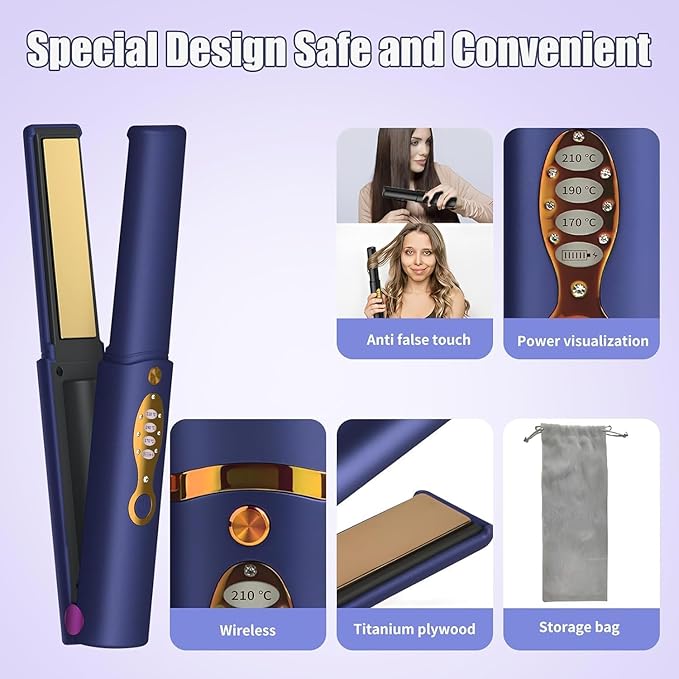 OBEST Cordless Hair Straighteners Curler 2 in 1, Rechargeable Portable Titanium Hair Straightener, 3 Adjustable Temperatures, Quick Heating, 5000mAh Type-C